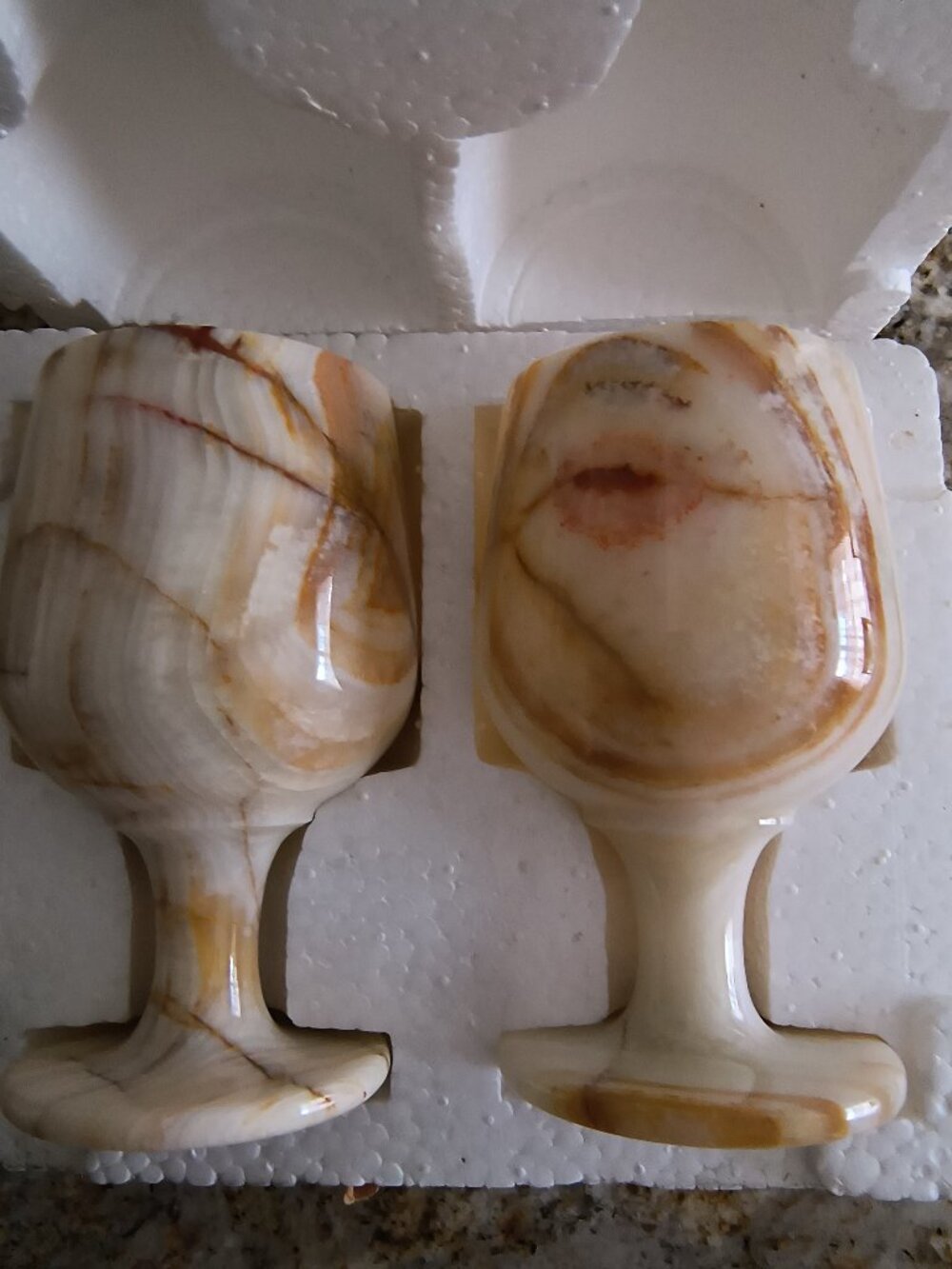 Pair of handcrafted natural onyx marble wine goblets